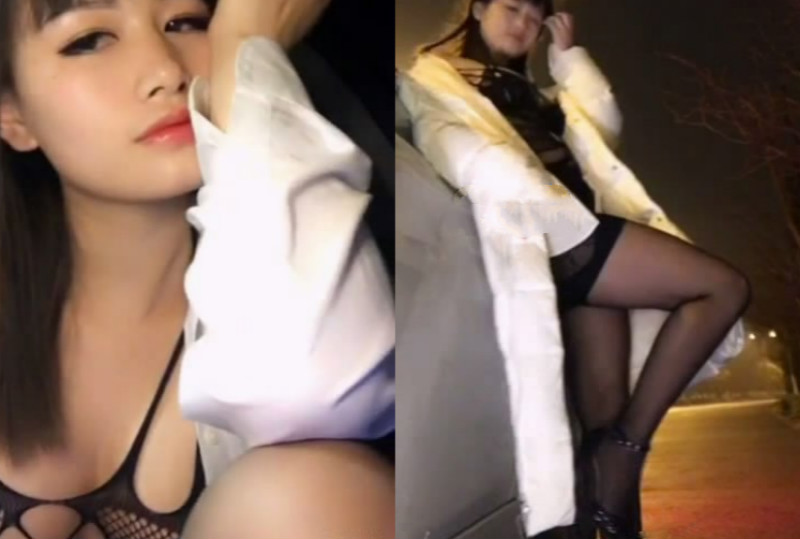 [国产馆]百变女神魅心穿着性感黑丝寒冷的夜里开着嗨乐在路边上演马路